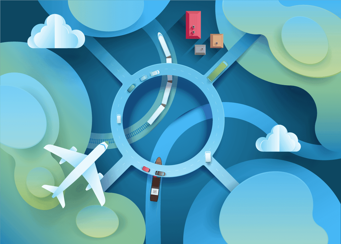 illustrated traffic on land sea and air