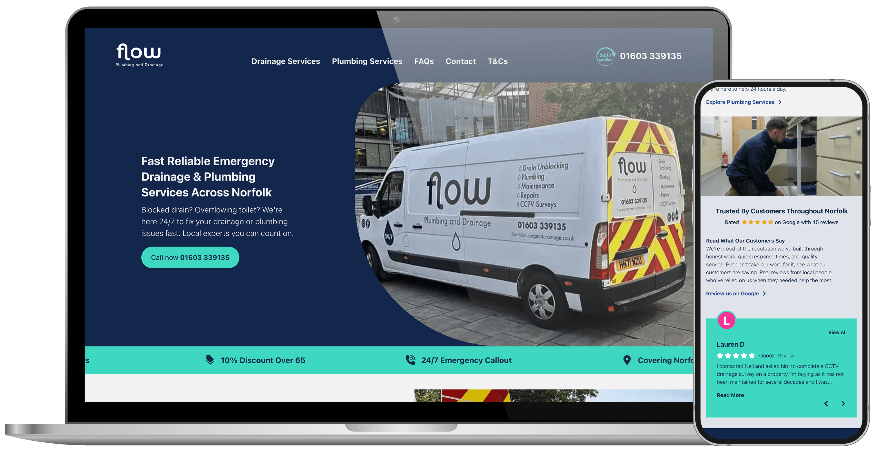 website design for first response drainage a local drainage company in the East of England